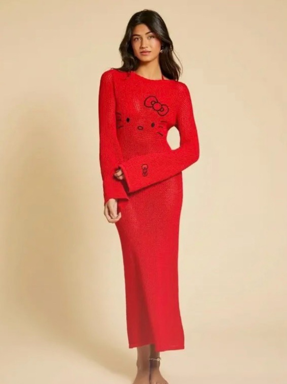 NWT Forever 21 x Hello Kitty Red Knit Long Sleeve Maxi Dress